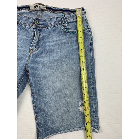 GAP Women’s 14 (W33) Beads Boho Shorts Blue Denim Bermuda Low Rise Distressed - Picture 9 of 12